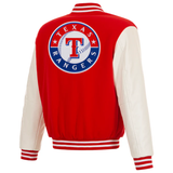 Texas Rangers Reversible Fleece Jacket with Faux Leather Sleeves - Red/White
