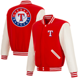 Texas Rangers Reversible Fleece Jacket with Faux Leather Sleeves - Red/White