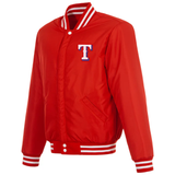 Texas Rangers Reversible Fleece Jacket with Faux Leather Sleeves - Red/White