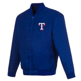 Texas Rangers Poly Twill Varsity Jacket - Royal