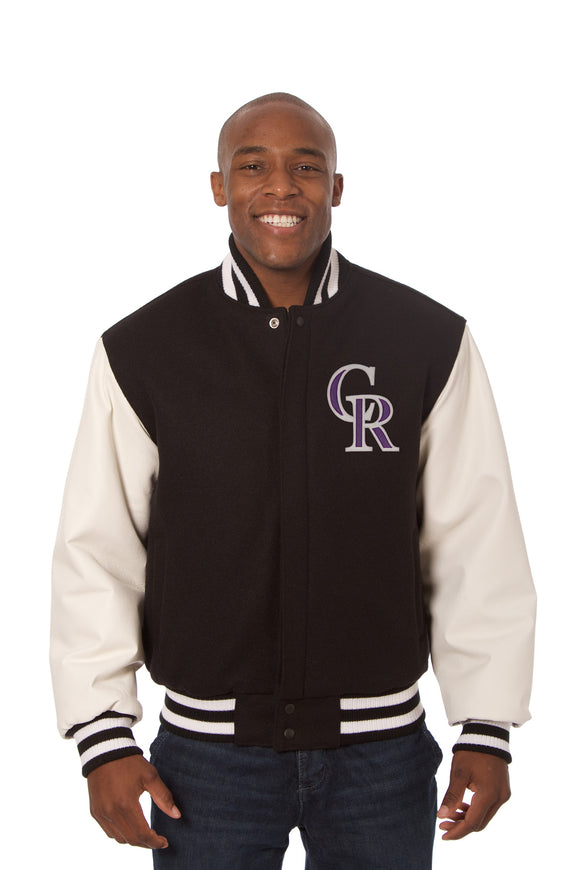 Colorado Rockies Domestic Two-Tone Handmade Wool and Leather Jacket-Black/White - J.H. Sports Jackets