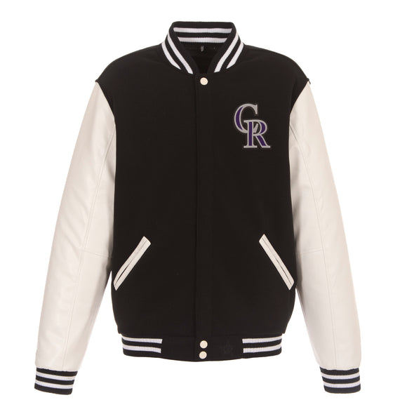 Colorado Rockies Two-Tone Reversible Fleece Jacket - Black/White - J.H. Sports Jackets