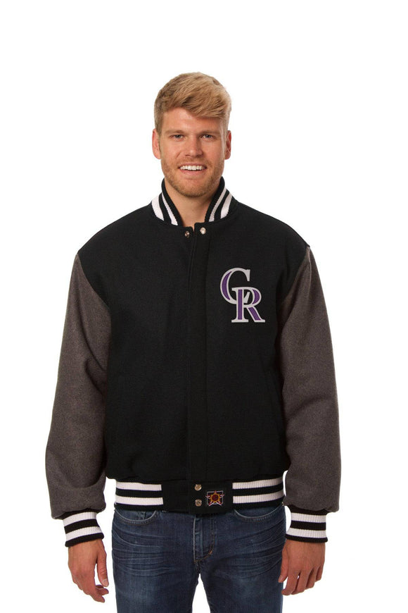 Colorado Rockies Two-Tone Wool Jacket w/ Handcrafted Leather Logos - Black/Gray