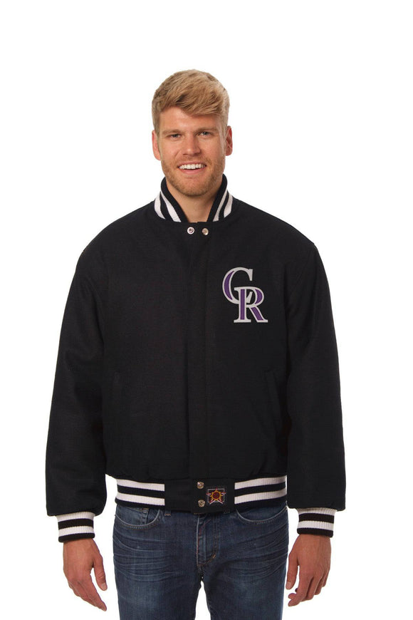 Colorado Rockies Wool Jacket w/ Handcrafted Leather Logos - Black