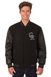 Colorado Rockies Wool & Leather Reversible Jacket w/ Embroidered Logos - Black