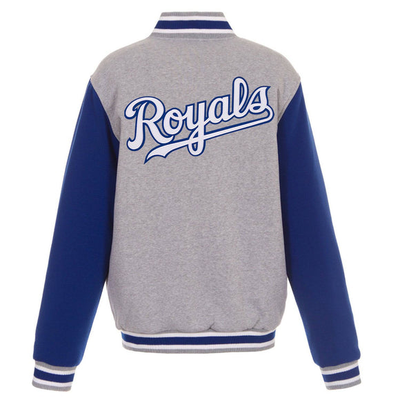 MLB Kansas City Royals  JH Design Two-Tone Reversible Fleece Jacket - Gray/Royal