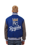 Kansas City Royals Two-Tone Wool Jacket w/ Handcrafted Leather Logos - Royal/Gray