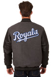 Kansas City Royals Wool & Leather Reversible Jacket w/ Embroidered Logos - Charcoal/Black