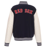 Boston Red Sox - JH Design Reversible Fleece Jacket with Faux Leather Sleeves - Navy/White