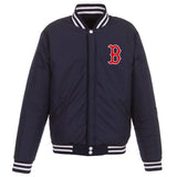 Boston Red Sox - JH Design Reversible Fleece Jacket with Faux Leather Sleeves - Navy/White