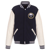 Buffalo Sabres JH Design Reversible Fleece Jacket with Faux Leather Sleeves - Navy/White