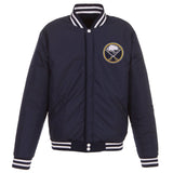 Buffalo Sabres JH Design Reversible Fleece Jacket with Faux Leather Sleeves - Navy/White