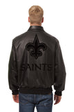 New Orleans Saints JH Design Tonal All Leather Jacket - Black/Black - J.H. Sports Jackets
