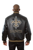 New Orleans Saints Handmade Full Leather Snap Jacket - Black