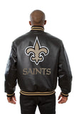 New Orleans Saints Handmade Full Leather Snap Jacket - Black - J.H. Sports Jackets