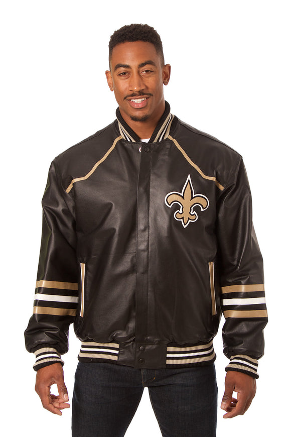 New Orleans Saints JH Design All Leather Jacket - Black/Gold - J.H. Sports Jackets