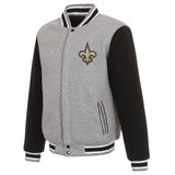 New Orleans Saints Two-Tone Reversible Fleece Jacket - Gray/Black