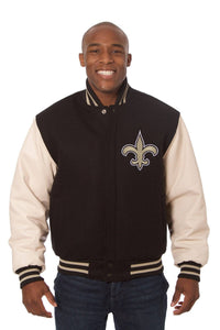 New Orleans Saints Two-Tone Wool and Leather Jacket-Black/White