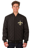 New Orleans Saints Wool & Leather Reversible Jacket w/ Embroidered Logos - Black