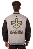 NFL JH Design New Orleans Saints Poly Twill Varsity Jacket - Gray/Black