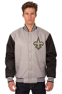 NFL JH Design New Orleans Saints Poly Twill Varsity Jacket - Gray/Black