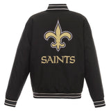 NFL JH Design New Orleans Saints Poly Twill Varsity Jacket - Black