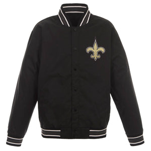 NFL JH Design New Orleans Saints Poly Twill Varsity Jacket - Black