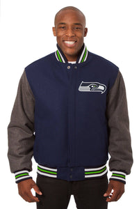 Seattle Seahawks JH Design Embroidered Wool Full-Snap Jacket-Navy/Grey