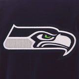 Seattle Seahawks - JH Design Reversible Fleece Jacket with Faux Leather Sleeves - Navy/White