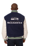 Seattle Seahawks Two-Tone Wool and Leather Jacket - Navy/White