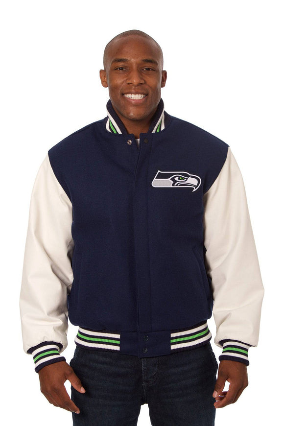 Seattle Seahawks Two-Tone Wool and Leather Jacket - Navy/White