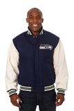 Seattle Seahawks Two-Tone Wool and Leather Jacket - Navy/White