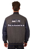 Seattle Seahawks Wool & Leather Reversible Jacket w/ Embroidered Logos - Charcoal/Navy