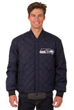 Seattle Seahawks Wool & Leather Reversible Jacket w/ Embroidered Logos - Charcoal/Navy