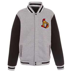 NHL Ottawa Senators JH Design Two-Tone Reversible Fleece Jacket - Gray/Black