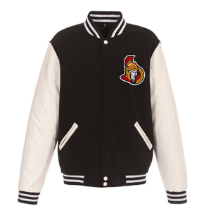 Ottawa Senators JH Design Reversible Fleece Jacket with Faux Leather Sleeves - Black/White