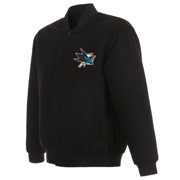 San Jose Sharks Reversible Wool Jacket -  Embroidered Logos  JH Design-Black