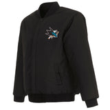 San Jose Sharks Reversible Wool Jacket -  Embroidered Logos  JH Design-Black