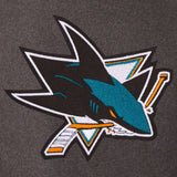 San Jose Sharks Wool & Leather Reversible Jacket w/ Embroidered Logos - Charcoal/Black