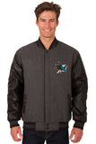 San Jose Sharks Wool & Leather Reversible Jacket w/ Embroidered Logos - Charcoal/Black