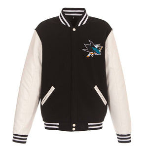 San Jose Sharks JH Design Reversible Fleece Jacket with Faux Leather Sleeves - Black/White