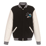 San Jose Sharks JH Design Reversible Fleece Jacket with Faux Leather Sleeves - Black/White