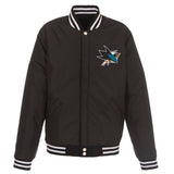 San Jose Sharks JH Design Reversible Fleece Jacket with Faux Leather Sleeves - Black/White