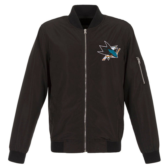 San Jose Sharks JH Design Lightweight Nylon Bomber Jacket – Black