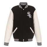 Chicago White Sox JH Design Reversible Fleece Jacket with Faux Leather Sleeves - Black/White