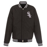 Chicago White Sox JH Design Reversible Fleece Jacket with Faux Leather Sleeves - Black/White