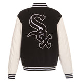 Chicago White - JH Design Reversible Fleece Jacket with Faux Leather Sleeves - Black/White