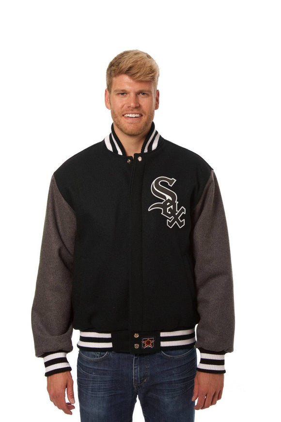 Chicago White Sox Two-Tone Wool Jacket w/ Handcrafted Leather Logos - Black/Gray