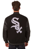 Chicago White Sox Wool & Leather Reversible Jacket w/ Embroidered Logos - Black