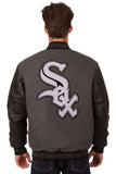 Chicago White Sox Wool & Leather Reversible Jacket w/ Embroidered Logos - Charcoal/Black